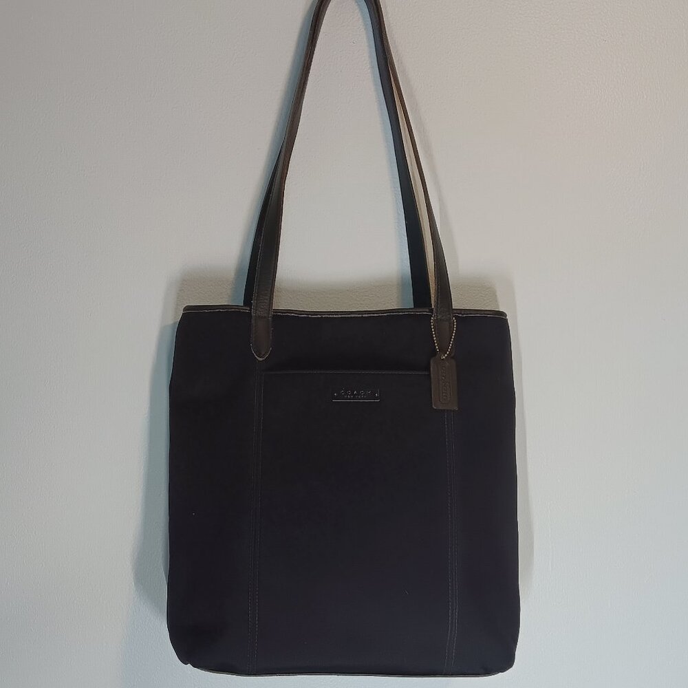 Vintage Coach Large Tote Bag 6217 - Black Neoprene with Leather Trim - Picture 2 of 9